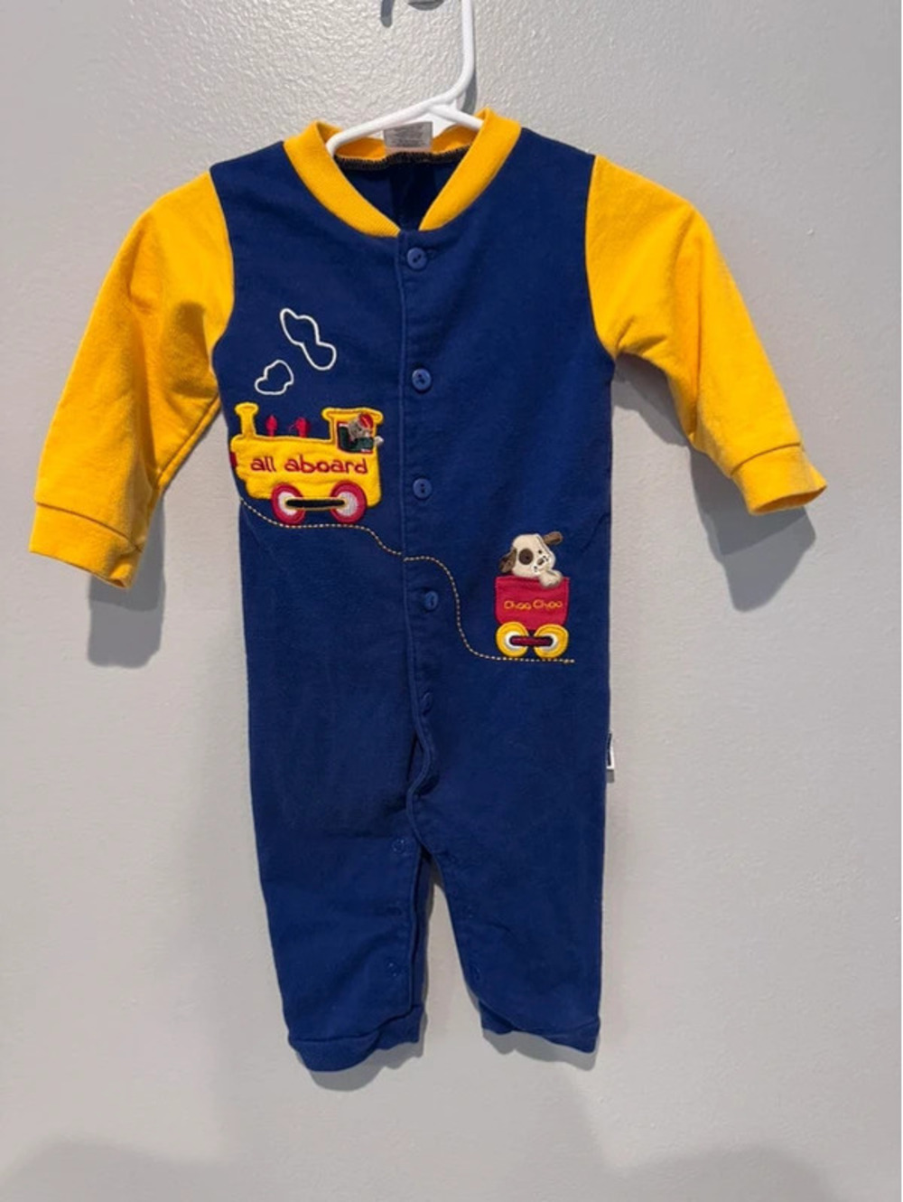 vintage 2005 Fisher-Price baby romper 3-6 months train puppy all aboard